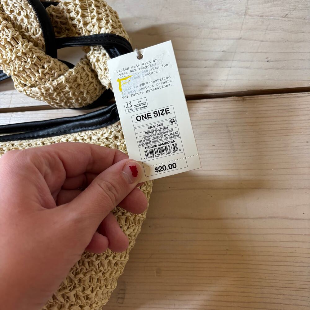 A New Day NWT Women's Faux Leather Woven Straw Shoulder Bag Zip Close - Picture 2 of 6